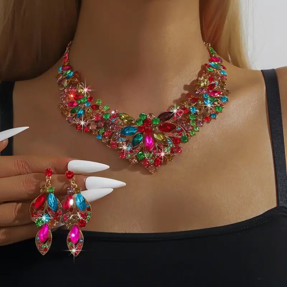 #531 3pcs exaggerated luxury dinner ladies fashion suit, cubic Zirconia inlay